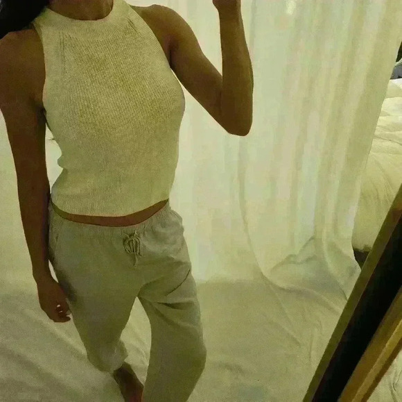 Aritzia Wilfred free knit cream neutral sleeveless mockneck crop top sweater - Picture 2 of 8